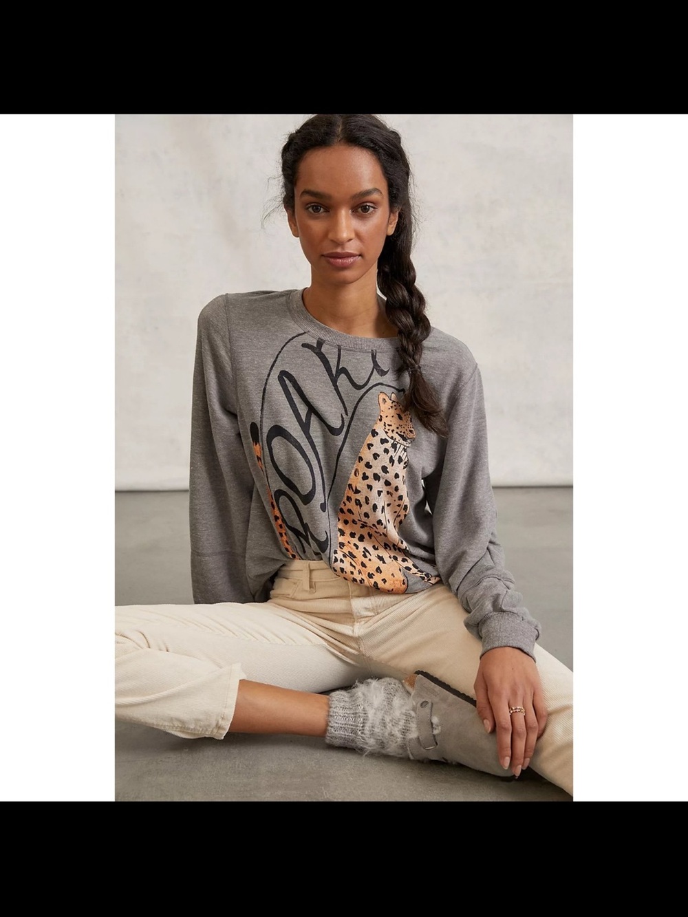Anthropologie Gray Graphic Leopard Pullover Sweatshirt